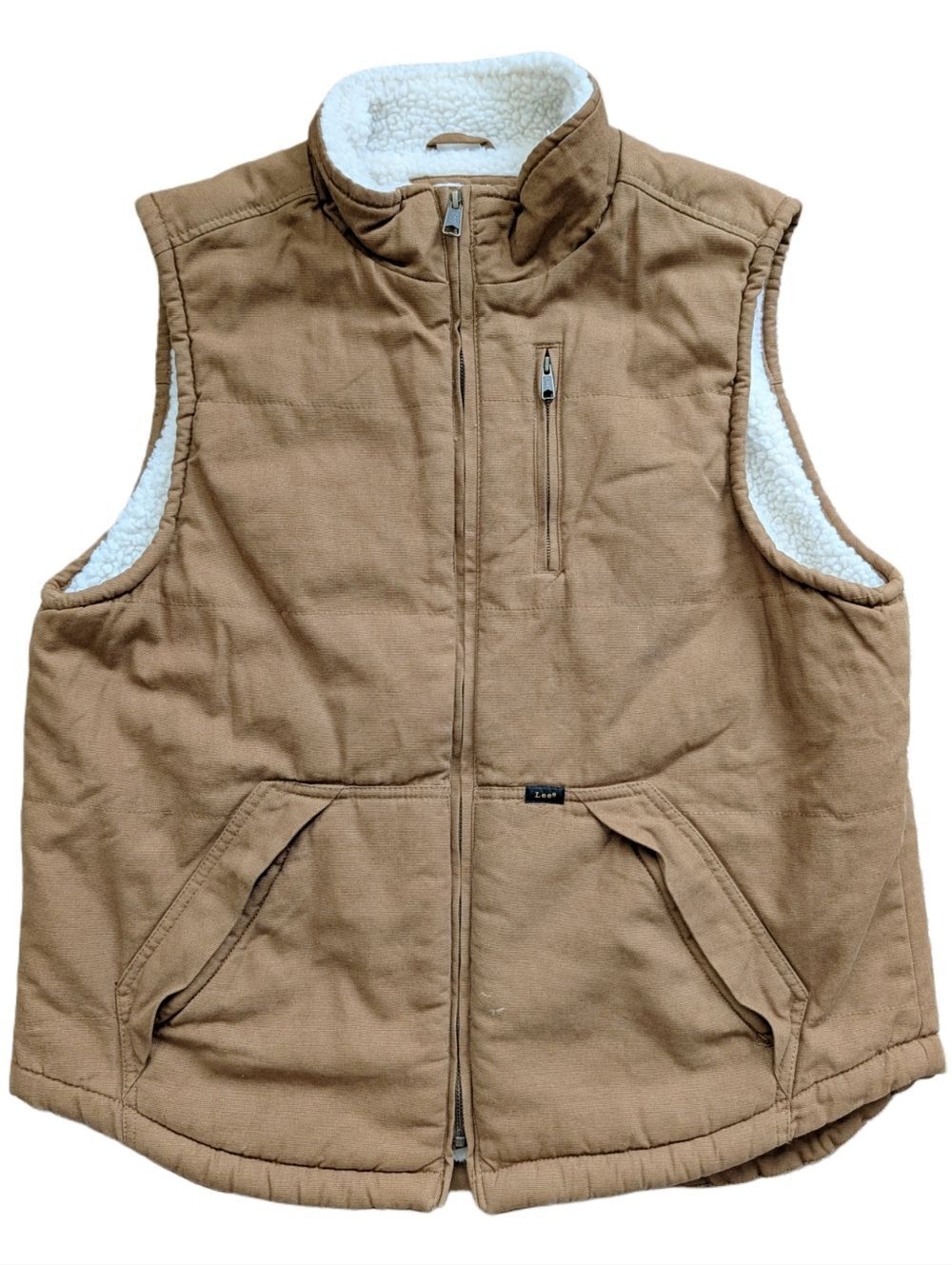 Lee Mens Tan Workwear Canvas Sherpa Lined Full Zip Vest Size Medium